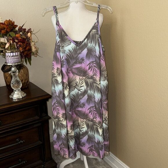 Torrid Midi Rayon Slub V Neck Cami Beach Dress Tropical Rainbow Size 0X - Picture 4 of 5